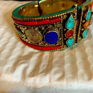 Silver 925 bracelet with corral and turquoise and blue lapis